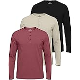 Real Essentials 3 Pack: Men's Cotton Long Sleeve Henley T-Shirt - Casual Work Activewear Tee (Available in Big & Tall)