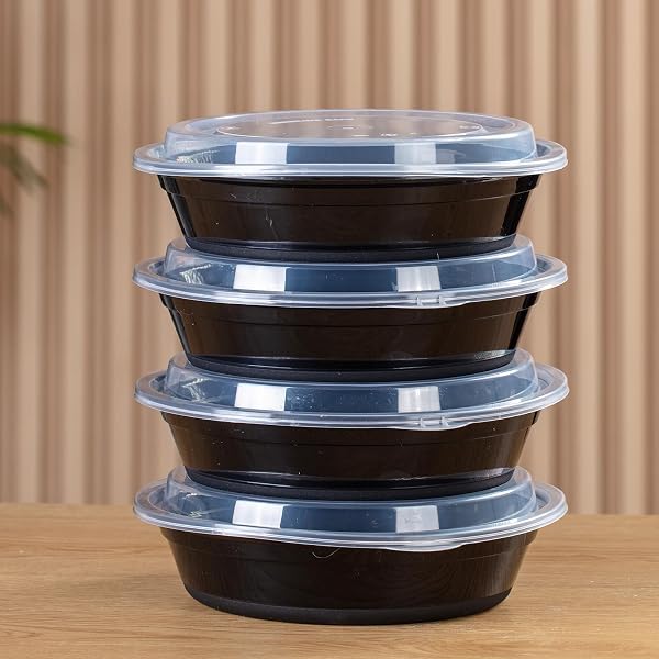 PLASPAPIER 32 OZ ROUND MEAL PREP BOWLS (50-PACK) – REUSABLE, BPA-FREE, FREEZER & DISHWASHER SAFE – PERFECT FOR SOUPS, SALADS, FAMILY LEFTOVERS