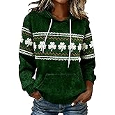 St Patricks Day Sweatshirt Women Long Sleeve Waffle Knit Pullover Hoodie Graphic Shamrock Shirts Irish Sweaters Tops