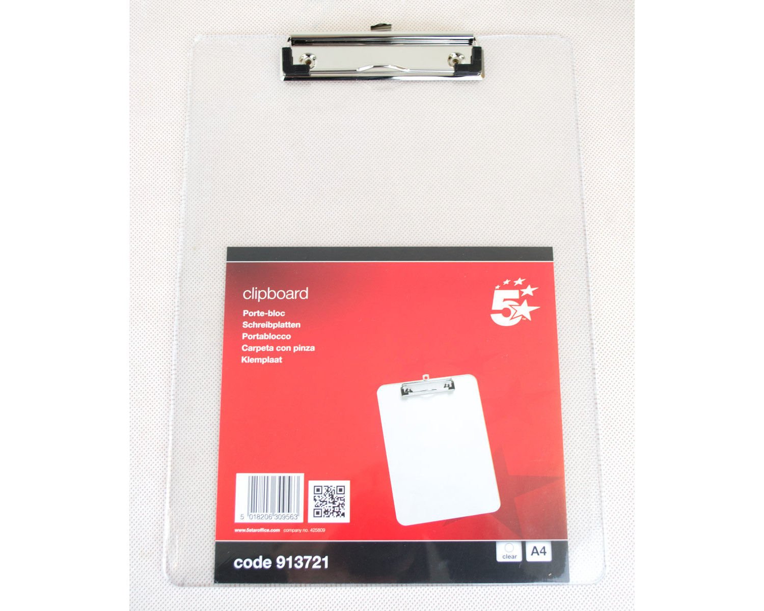 5 Star Clipboard Plastic Durable with Rounded Corners A4 Clear