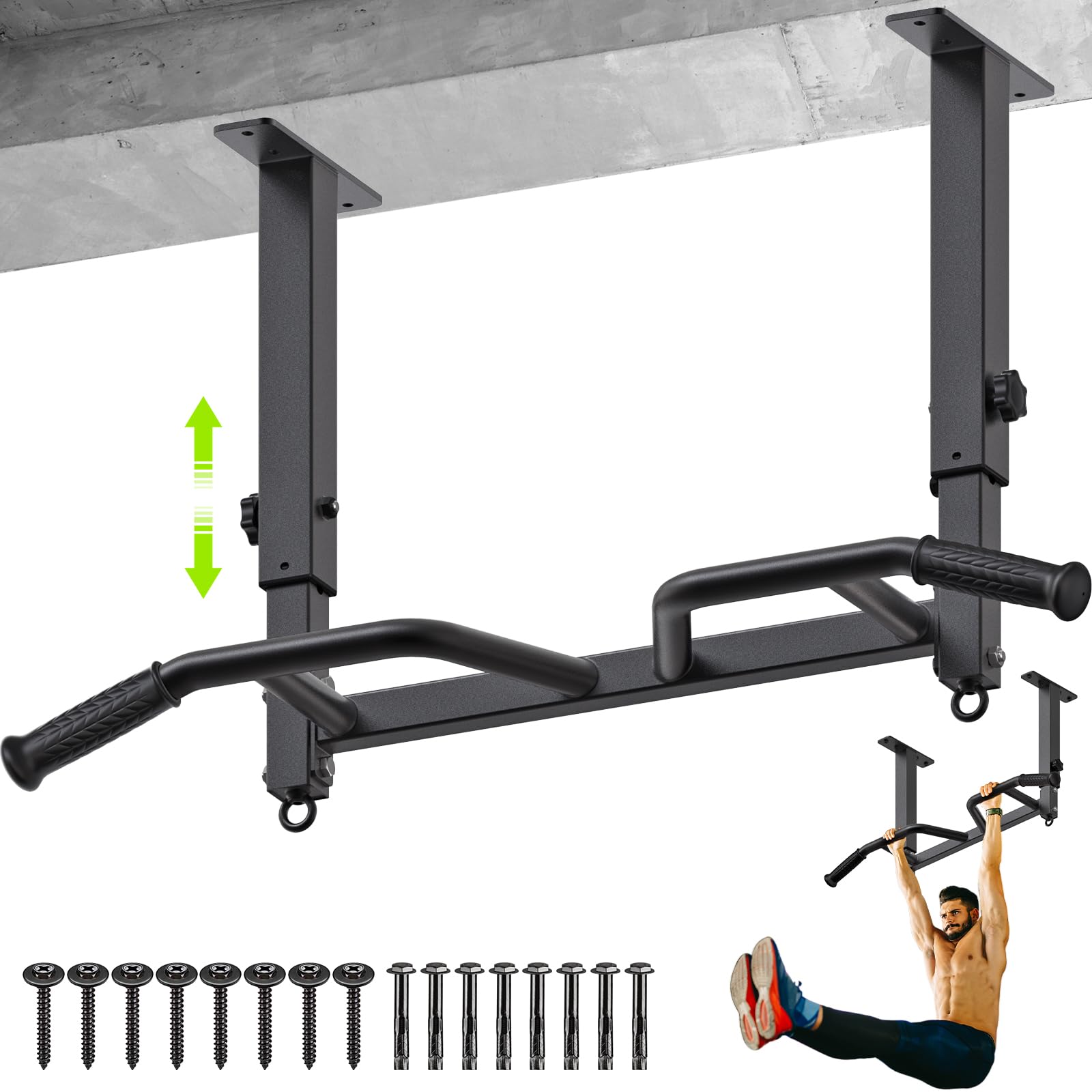 Photo 1 of ***MISSING PARTS*** SELEWARE 24" Adjustable Ceiling Mounted Pull Up Bar - Multifunctional Chin Up Bar with Multi-Angle Grip, Heavy-Duty Steel Construction, and Accessory Attachment Rings - Ideal for Full Body Workouts