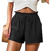 FREEOAK Womens Summer Shorts with Pockets High Waisted Wide Leg Cute Ruffle Waist Drawstring Casual 2026 Vacation Outfit