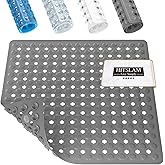 HITSLAM Shower Mat Anti Slip, Square Bath Mat for Tub Non Slip with Suction Cups and Drain Holes, 21x21 Inch Bathroom Shower Stall Floor Mat, Machine Washable, Soft on Feet, Grey