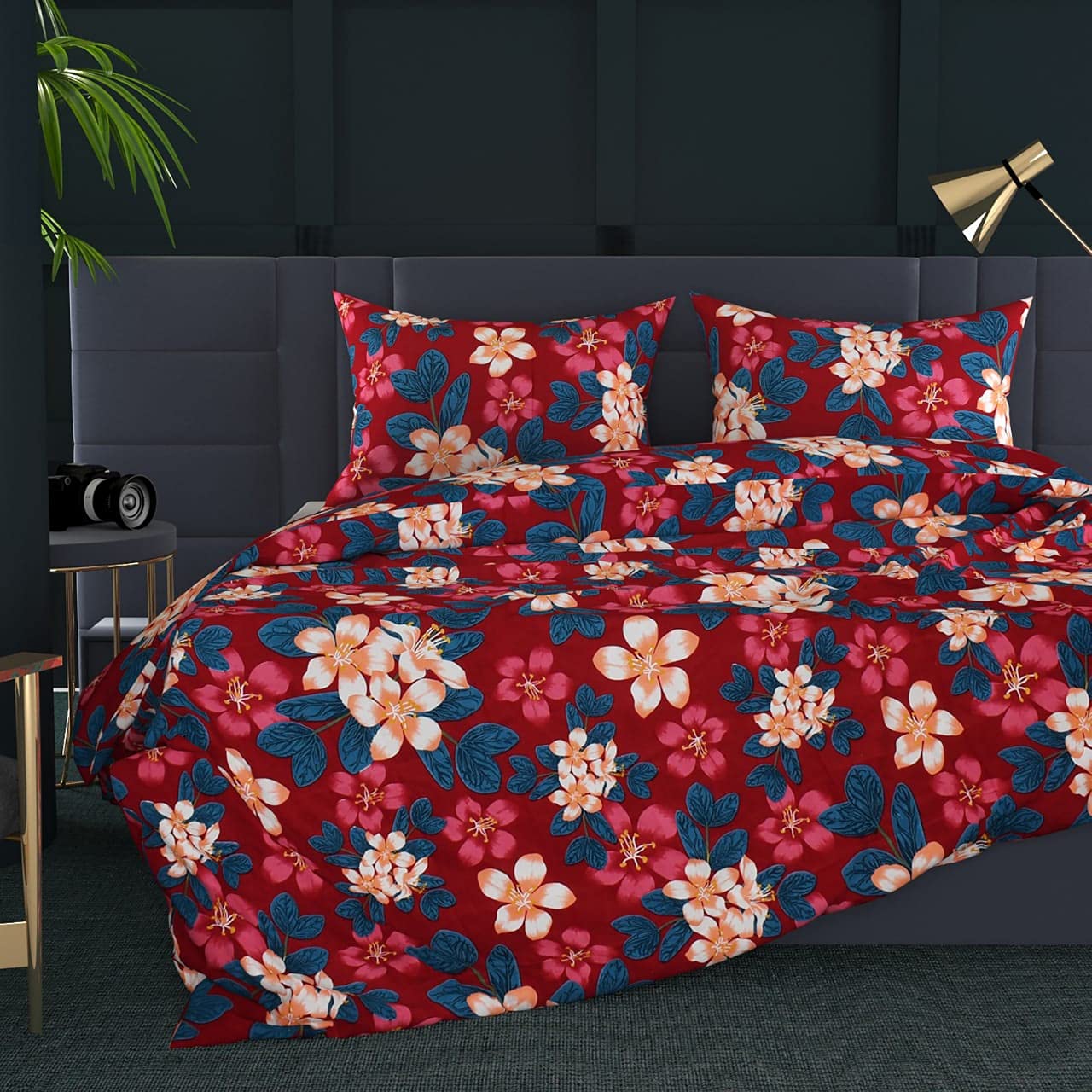 KLS 200TC Double Bed Floral Printed Cotton Bedsheet (Pack of 1