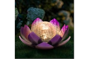 Huaxu Solar Lights for Outdoor Decor,Purple Lotus Light,Waterproof LED Crackle Globe Glass Flower Light for Garden, Patio, Yard, Porch, Pathway, Ground, Tabletop