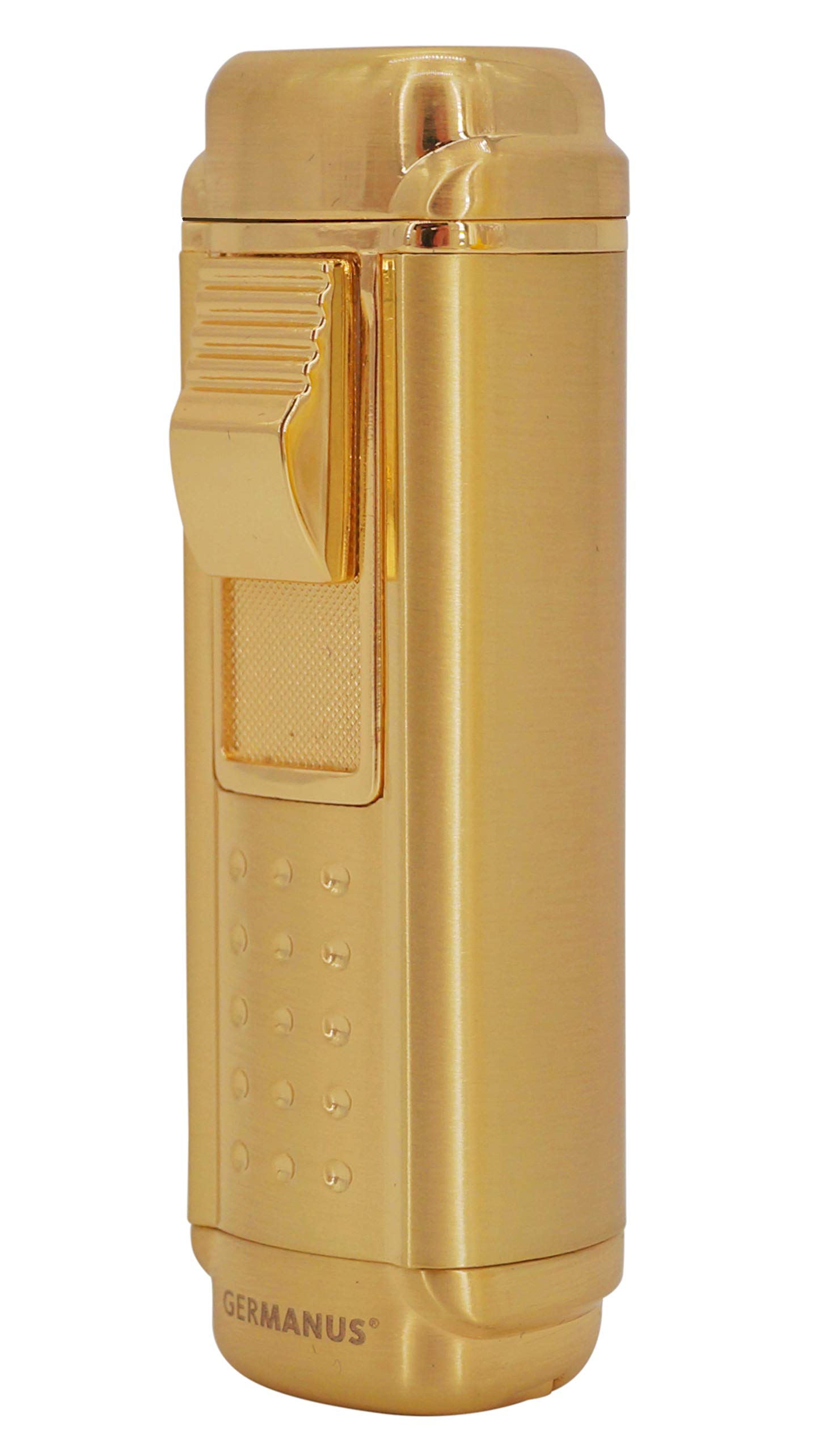 GERMANUS Stainless Steel Modern Jetflame Torch Cigar Lighter, 4 Flames, Gold