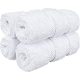 American Soft Linen Luxury Washcloths for Bathroom, 600 GSM 100% Cotton 4 Piece Turkish Wash Cloth Set, 13x13 in Soft Rags for Body and Face, White Washcloths