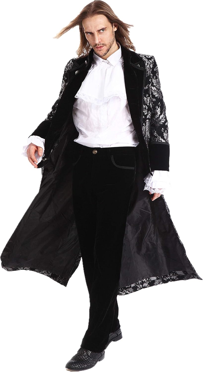 Pentagramme Men Gothic Vintage Long Tailcoat Masquerade Party Wedding Jacket: Clothing