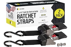 DC Cargo Mall Retractable Ratchet Straps Bolt-on (2 Pack) 2 Inch x 43 Inch - 1,100lbs Break Strength Heavy Duty Auto Self Retracting Tie Down Straps for Boat, Jet Ski, Motorcycle, ATV-Stainless Steel