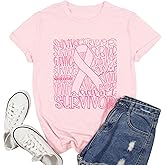 Ascrazy Breast Cancer Shirts for Women Breast Cancer Survivor T-Shirt Pink Ribbon Tee Top