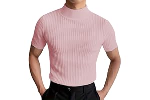 xoxingysm Mens Mock Turtleneck T Shirt Solid Ribbed Knit High Collar Short Sleeve Tops Spring Summer Slim Muscle Undershirt