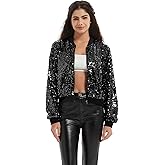 RZTA Women's Sequin Jacket Long Sleeve OpenZipper Fahion Shiny Glitter Sparkly Bomber Jackets