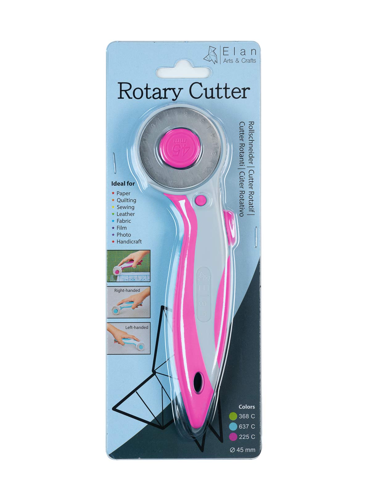 Elan 45mm Rotary Cutter for Fabric Pink, Ergonomic Rotary Fabric Cutter Wheel with Built-in Blade Safety Lock, Sewing Cutting Wheel for Dressmaking