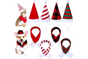 Pedgot 8 Pieces Pet Christmas Hat Scarf Set Adjustable Winter Pet Cat Dog Santa Hat and Scarf Christmas Dog Costumes Holiday Party Cute Costumes for Dogs and Cats