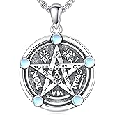 Dorunmo Tetragramaton Amuleto de Plata 925 Sterling Silver Pentagram Tetragrammaton De Plata Moonstone Pendant Necklace Good Luck Protection Amulet Wiccan Jewelry for Men Women