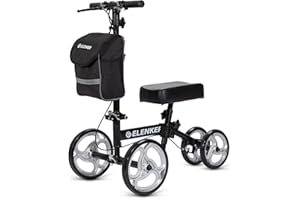 ELENKER Steerable Knee Walker with 10" Front Wheels Deluxe Medical Scooter for Foot Injuries Compact Crutches Alternative Black