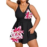 Arolina Women's Plus Size Tankini Swimsuits Two Piece Tummy Control Bathing Suits Hide Belly Swim Dress with Boy Shorts
