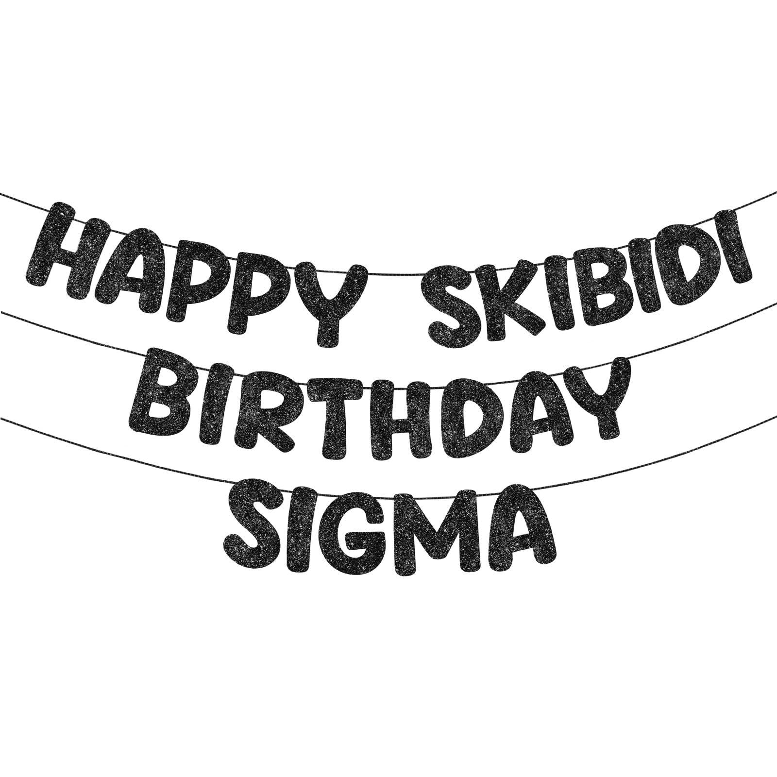 Photo 1 of Fulmoon Pre Strung Happy Skibidi Birthday Sigma Banner Glitter Funny Zoomer Gen Z Slang Birthday Party Supplies Gen Z Slag Party Decorations Sign Gift(Black)