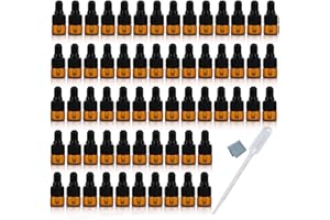 ELFENSTALL 50pcs 1ml (1/4 Dram) Amber Mini Glass Bottle 1cc Amber Sample Vial Small Essential Oil Bottle with Glass Eye Dropp