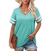 Angerella Casual Summer Tops for Women V Neck T Shirts Short Sleeve Tunic Tops Loose Fit