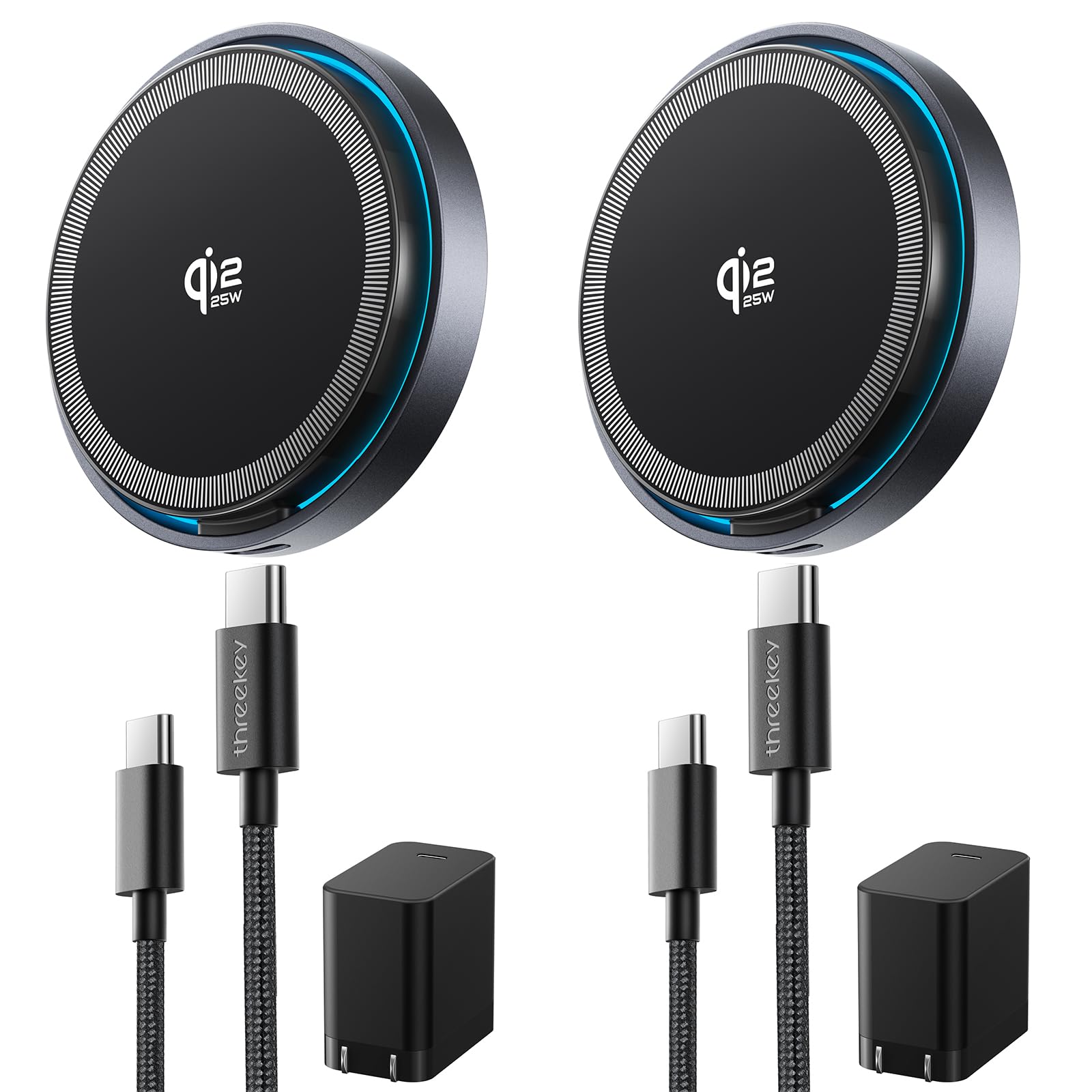 Photo 1 of THREEKEY for MagSafe Charger, 2 Pack Qi2 25W Fast Charging Pad with Cooling Fan, Magnetic Wireless Charger with 6.6ft Cable for iPhone 17/16/15/14 Series (45W Adapter Included)