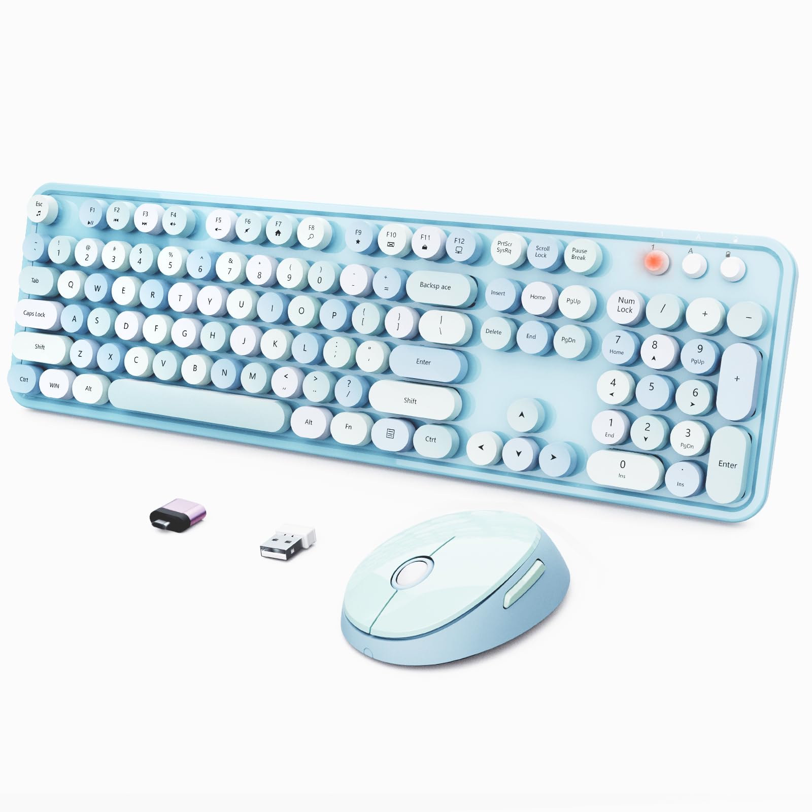 Photo 1 of Wireless Keyboard and Mouse Combo, Ergonomic Full Size Typewriter Retro Round Keycaps Keyboard, Compatible with Windows, PC, Perfer for Home and Office Keyboards (Blue