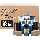 Clawsoff 500 pack 16 oz Coffee Cups with Lids, Disposable To Go Paper Coffee Cups with Sleeves and Stirring Sticks for Hot/Cold Drinks Office Home Shop Event