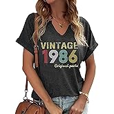 40th Birthday Gift for Women Vintage 1986 Shirts for Her Cute Retro BD Tops Letter Print Short Sleeve Casual Tee