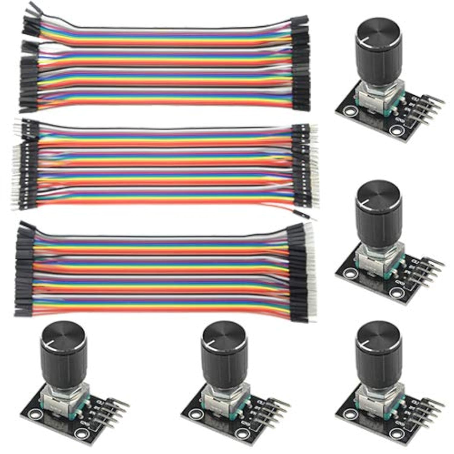 WMYCONGCONG 5 PCS KY-040 Rotary Encoder Module Brick Sensor Board with Knob Cap + 120 PCS Multicolored Breadboard Jumper Wires Ribbon Cables Kit