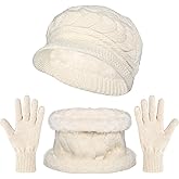 3 Pieces Winter Hat Gloves Scarf Set Knit Warm Beanie Hat Neck Warmer Mittens Snow Ski Outdoor Caps for Women