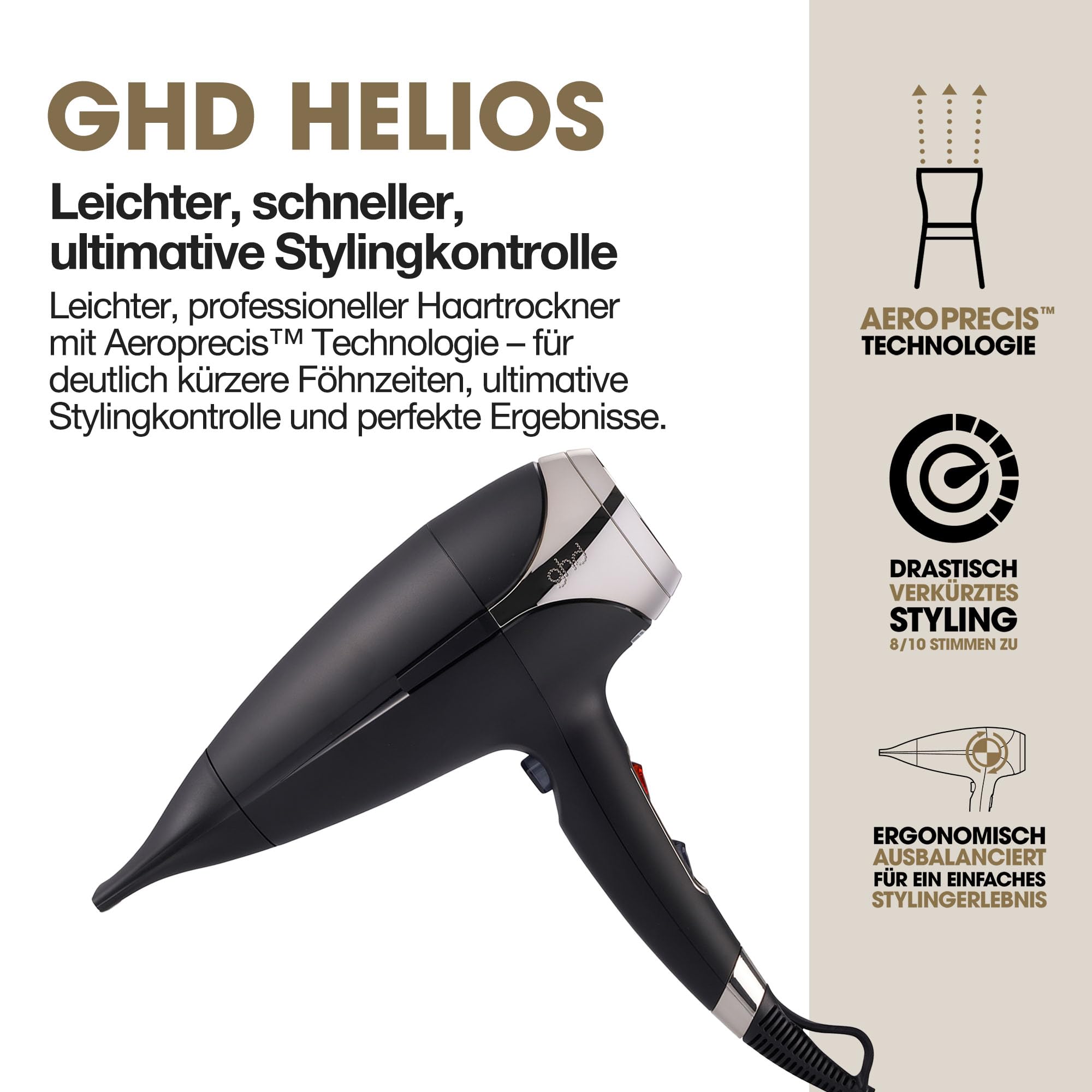 ghd helios Haartrockner, professioneller Haartrockner mit bürstenlosem Motor und Ionen Technologie, schwarz 3