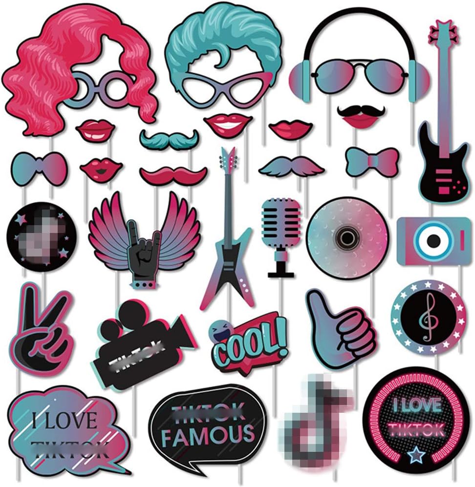 33pcs Tik Tok Photo Booth Props, Tik Tok Party