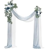 Ling's moment Wedding Arch Flowers with Drapes, Dusty Blue | Pack of 4, 2pcs Hanging Floral, 2pcs Chiffon Drape, Artificial, Ceremony Spring Fake Silk Rose Arbor Backdrop Floral Swag