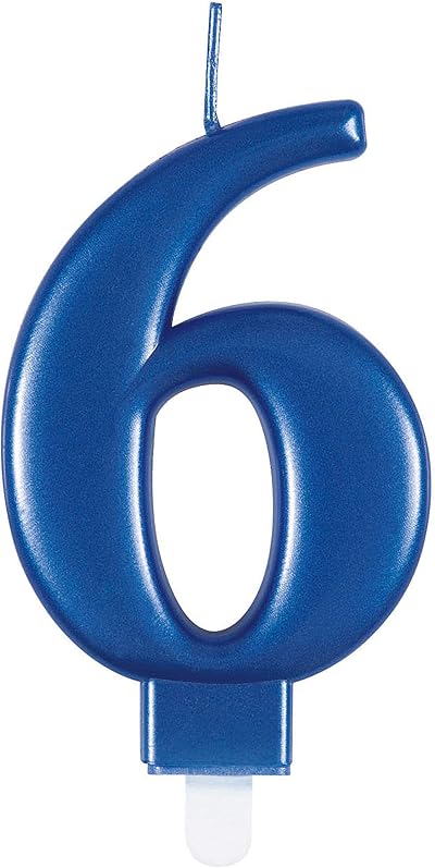 Unique Dazzling Blue Number 6 Birthday Candle - Metallic Cake Topper 1 Pc