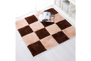 Cozylkx Puzzle Floor Mat, Plush Foam Mats, 16 Fluffy Carpet Tiles Area Rugs for Kids Room, Baby Room, Nursery Decoration