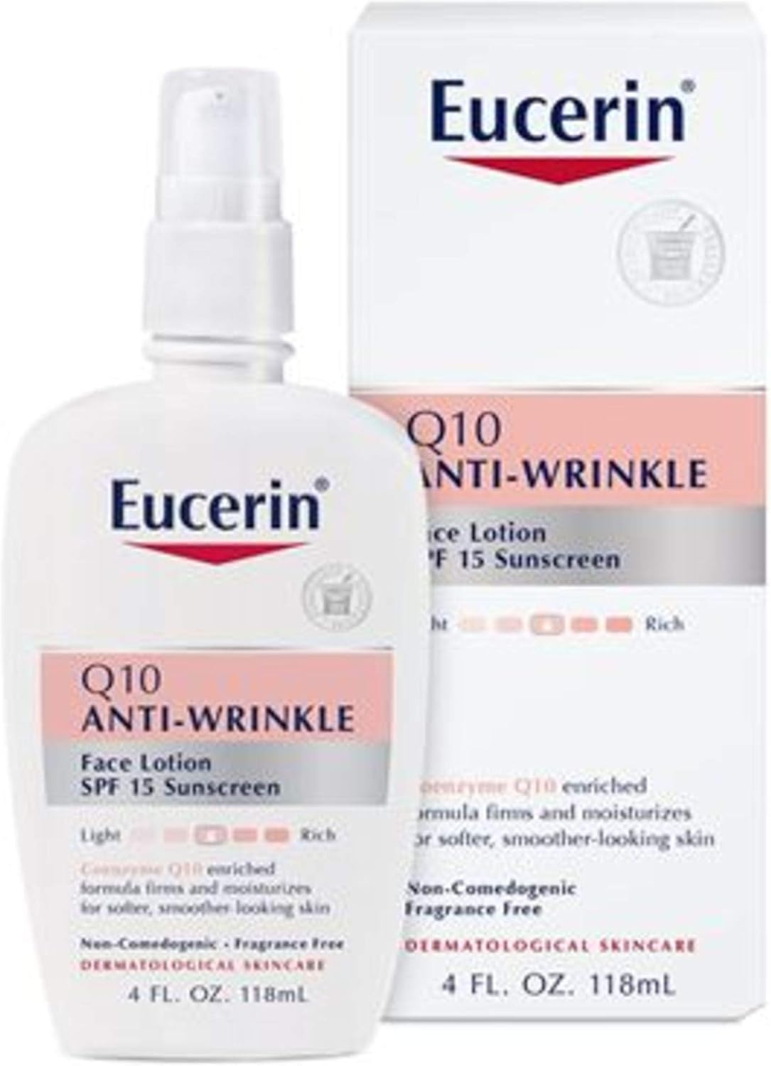 Eucerin Q10 Anti-Wrinkle Face Lotion with SPF 15 - Fragrance-Free, Moisturizes for Softer Smoother Skin - 4 fl. oz Bottle: Health & Personal Care