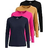 Real Essentials 4 Pack: Women's Cotton Classic-Fit Long-Sleeve Crewneck T-Shirt (Available in Plus Size)