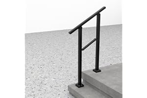 BENASS 1-2 Step Hand Rails for Outdoor Steps, 2 Step Adjustable Railing for Stairs, Outdoor Handrails for Exterior Steps, Wrought Iron Porch Railing, Black