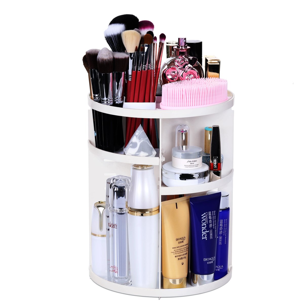 Aspior Makeup Organizers Cosmetic Storage Holder 360 Degree Rotation Case Adjustable Large Capacity 7 Layers for Bathroom Countertop Make-up Brushes Skin Care Products Lipsticks Display(White)