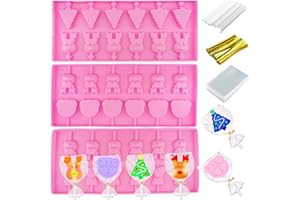 JJZXWISH 303 Pcs Christmas Lollipop Molds Set Christmas Candy Mold elk Christmas Tree Reindeer Silicone Molds Lolly Pop Tray Sucker Molds Hard Candy Chocolate Mold with Lollipop Sticks Treat Bags Twist Ties