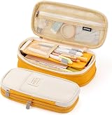 EASTHILL Big Capacity Pencil Case Linen Cotton Yellow 9x20 cm