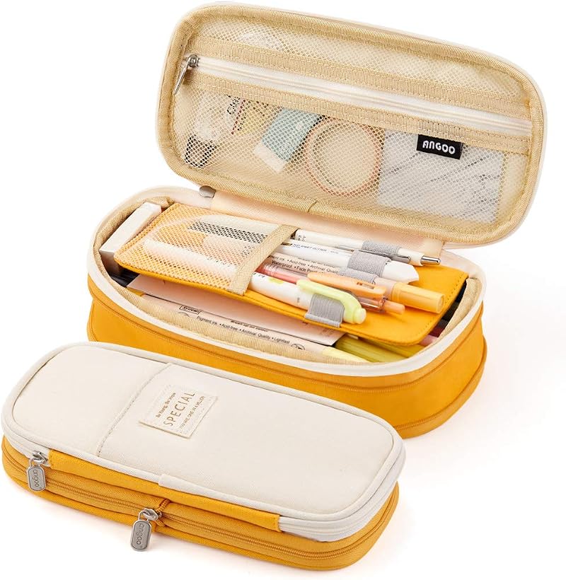 EASTHILL Big Capacity Pencil Case Linen Cotton Yellow 9x20 cm