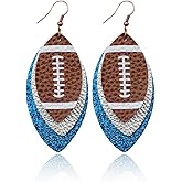 MALOYANVE Layered Football Earrings for Women Unique Lightweight Glitter Faux Leather Footballs Sports Rugby Teardrop Dangle Drop Statement Earrings Sport Lover Jewelry