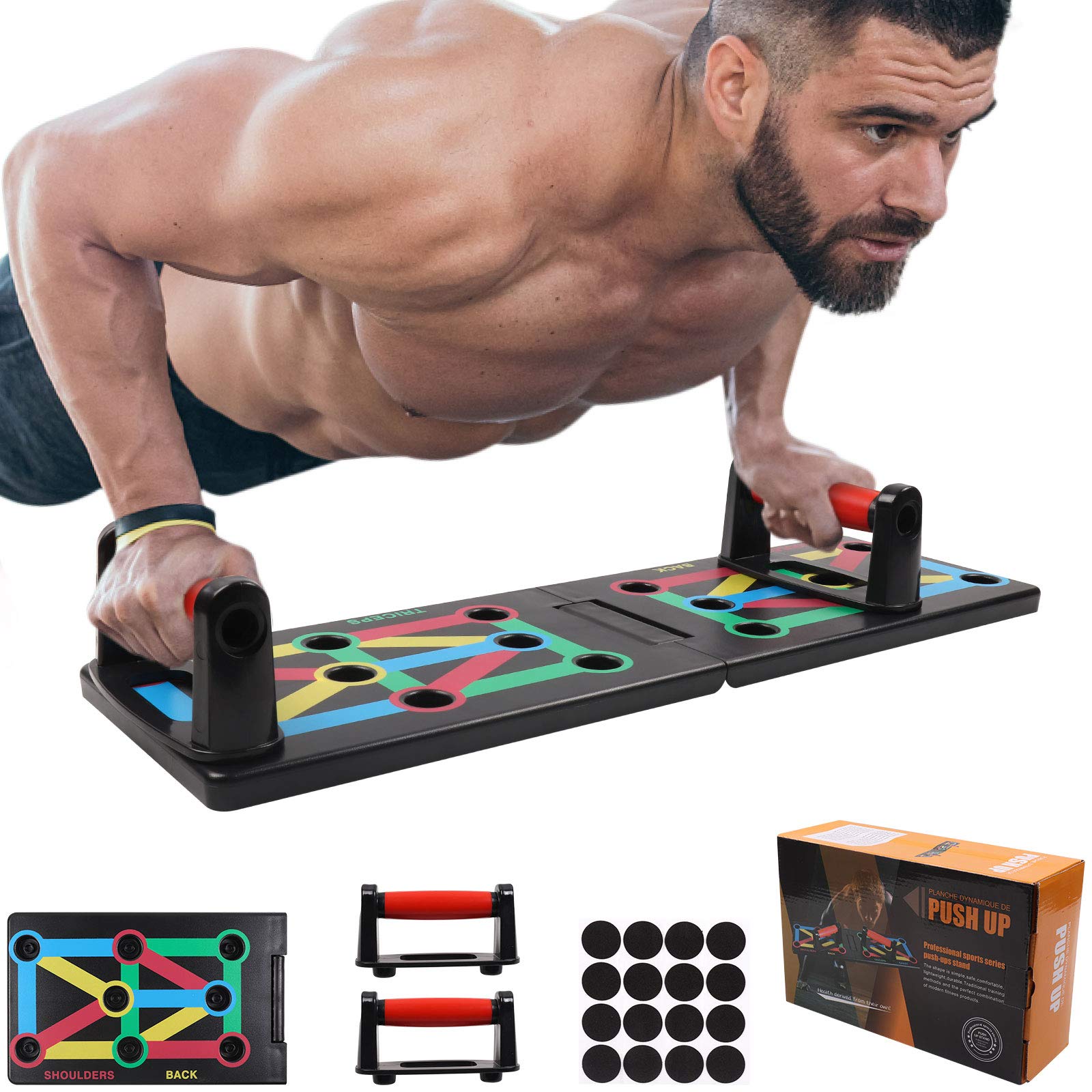 GLKEBY Push-Up Rack Board, 12-in-1 Foldable Multifunctional Home Training Fitness Equipment, Portable Push-Up Training Frame, Adjustable Push-Up Board