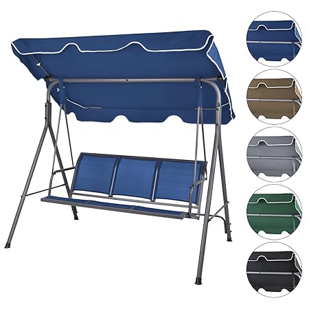 BB Sport 3-Sitzer Hollywoodschaukel BIBIONE mit abnehmbarem und neigbarem Sonnendach Gartenschaukel für 3 Personen belastbar 