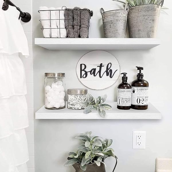 QEEIG FLOATING SHELVES FOR WALL 23.6″ LONG – WALL MOUNTED SHELF BATHROOM KITCHEN LIVING ROOM BEDROOM FARMHOUSE HOME DECOR DISPLAY BOOKSHELF LARGE 23.6 X 9.3 INCH SET OF 2, WHITE (008-60W)