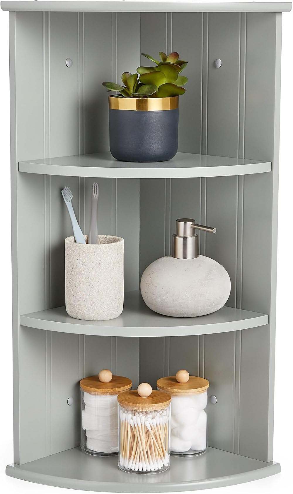 VonHaus Corner Shelf Unit Grey 3 Tier Wall Mounted or Freestanding