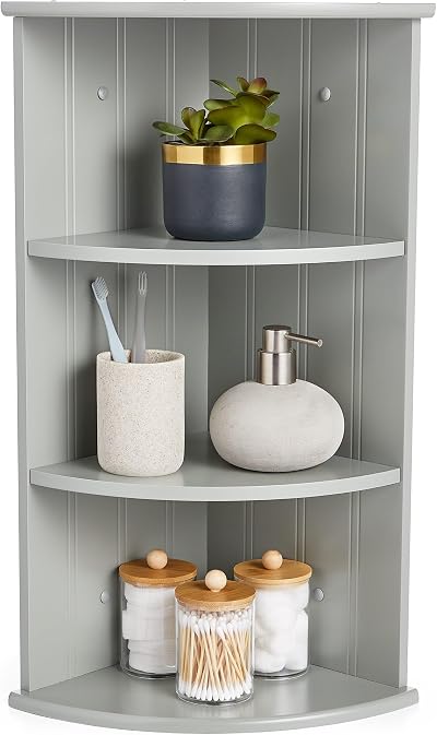 VonHaus Corner Shelf Unit Grey 3 Tier Wall Mounted or Freestanding