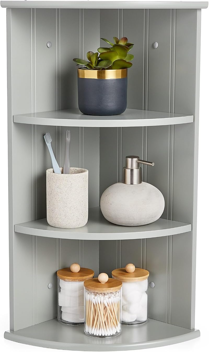 VonHaus Corner Shelf Unit Grey 3 Tier Wall Mounted or Freestanding