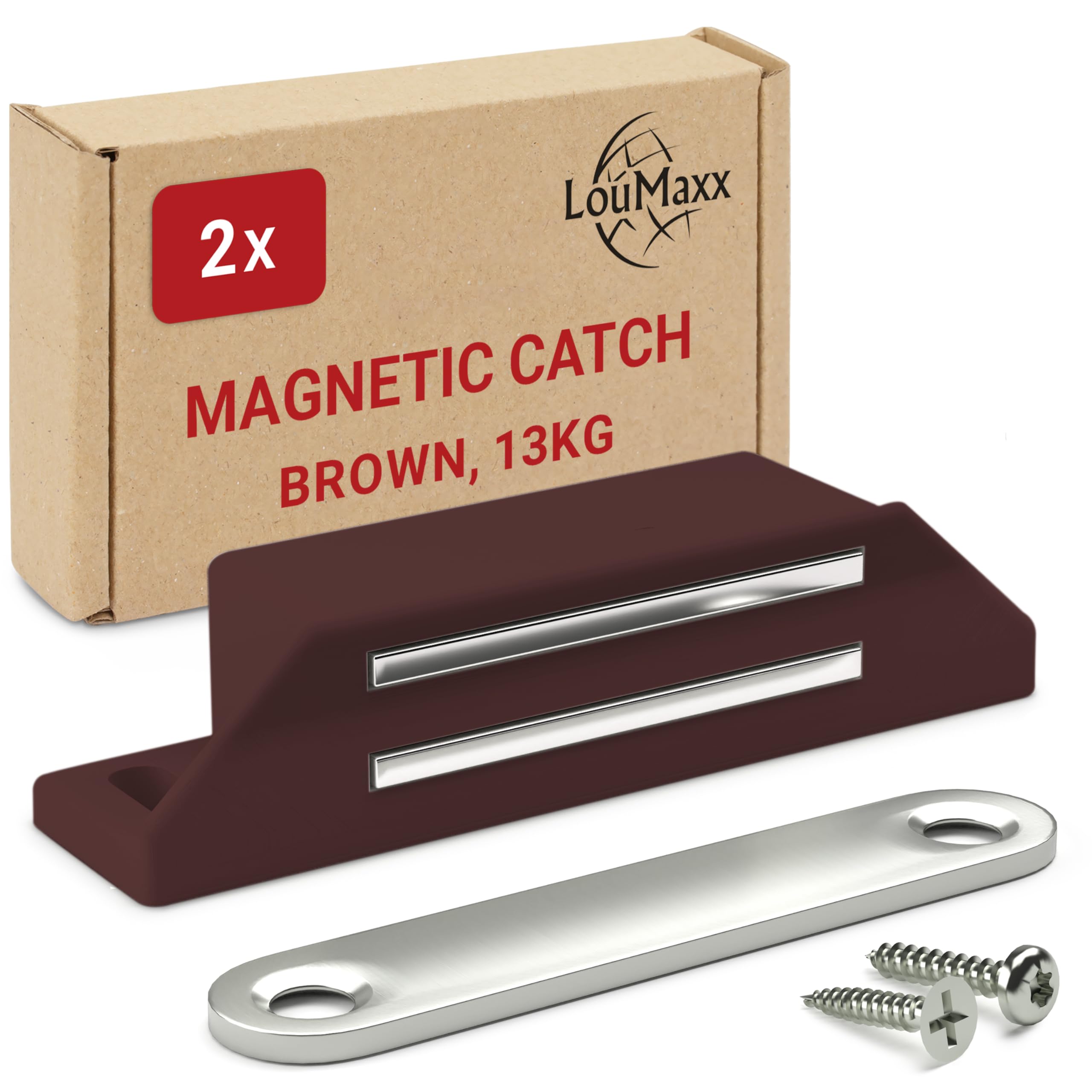 LouMaxx Extra Strong Magnetic Magnet - Holding Force 13 kg - Set of 2 Brown - Door Magnet - Magnetic Closure - Screw Magnet - โ image 1